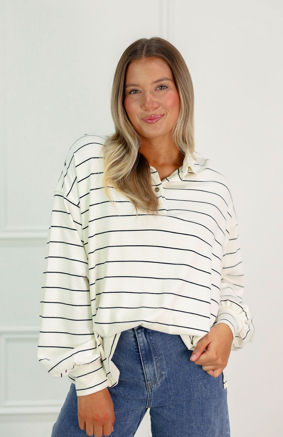 Stripe Oversized Polo Tunic Top - Clothe Boutique