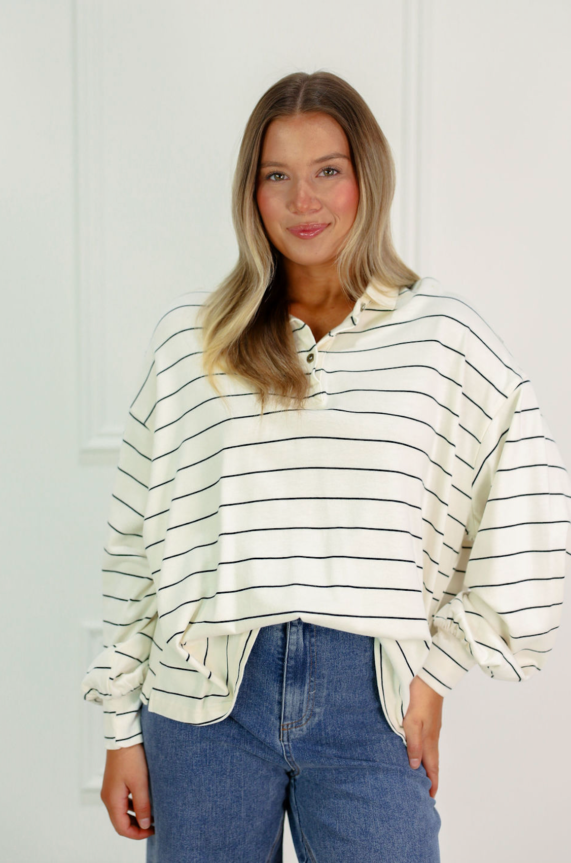 Stripe Oversized Polo Tunic Top - Clothe Boutique