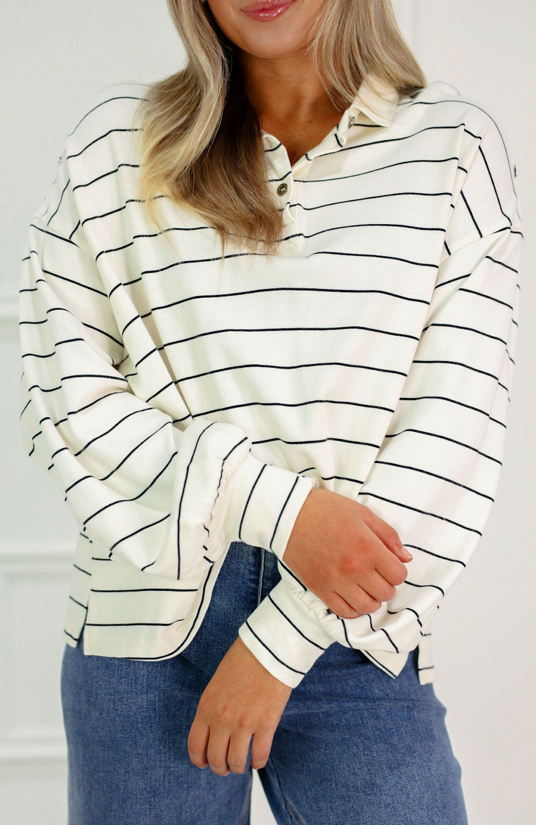 Stripe Oversized Polo Tunic Top - Clothe Boutique