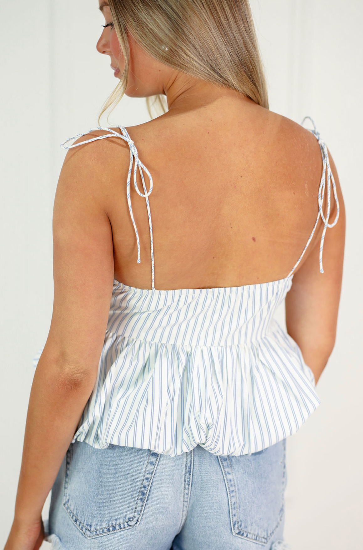 Shoulder Tie Peplum Stripe Top