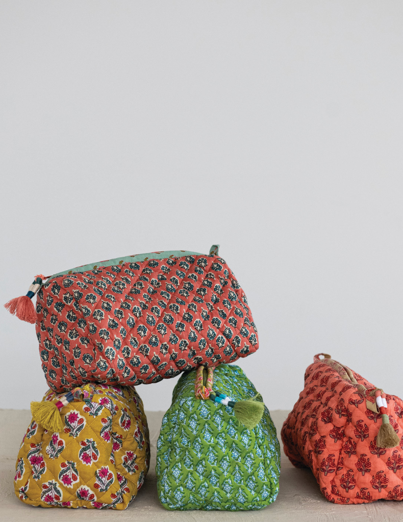 Quilted Velvet Zip Pouch