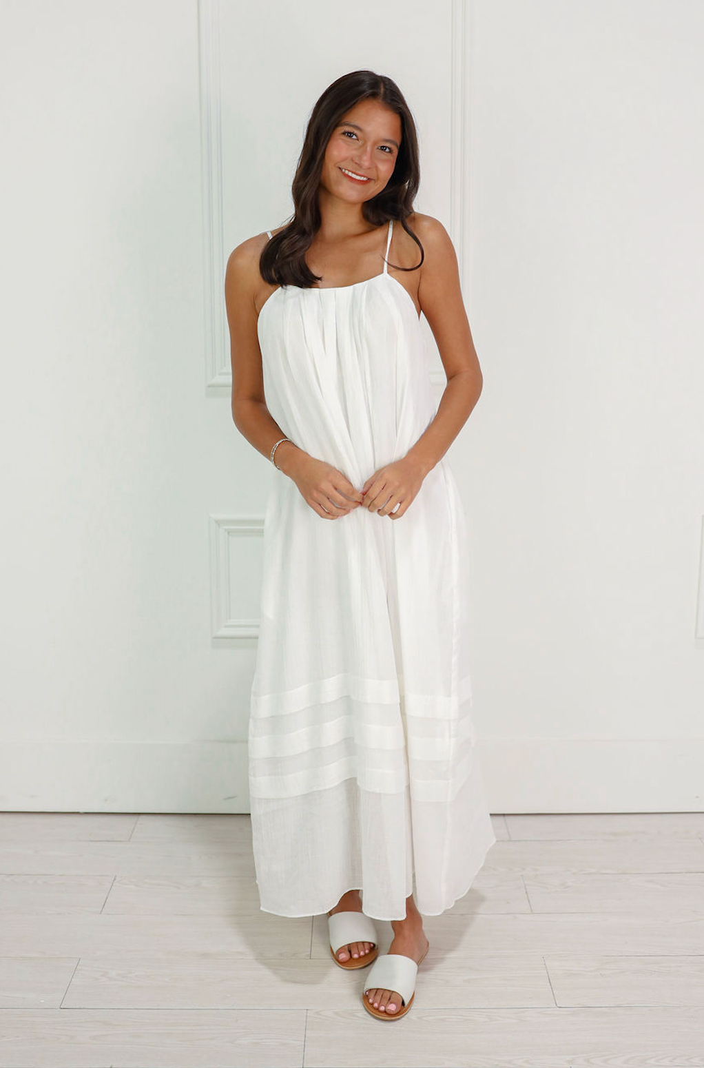 Pleated Cotton Maxi Dress