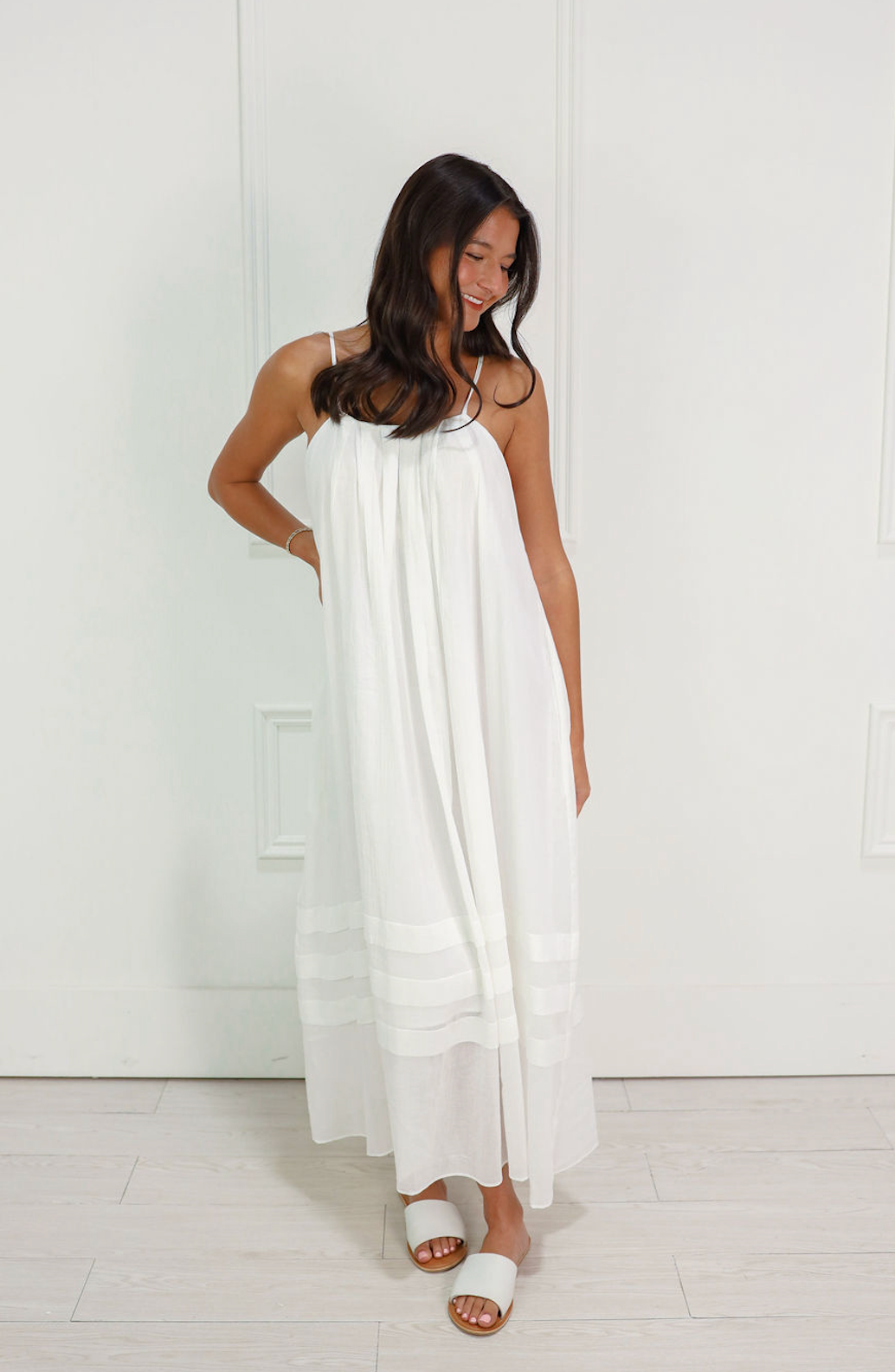 Pleated Cotton Maxi Dress