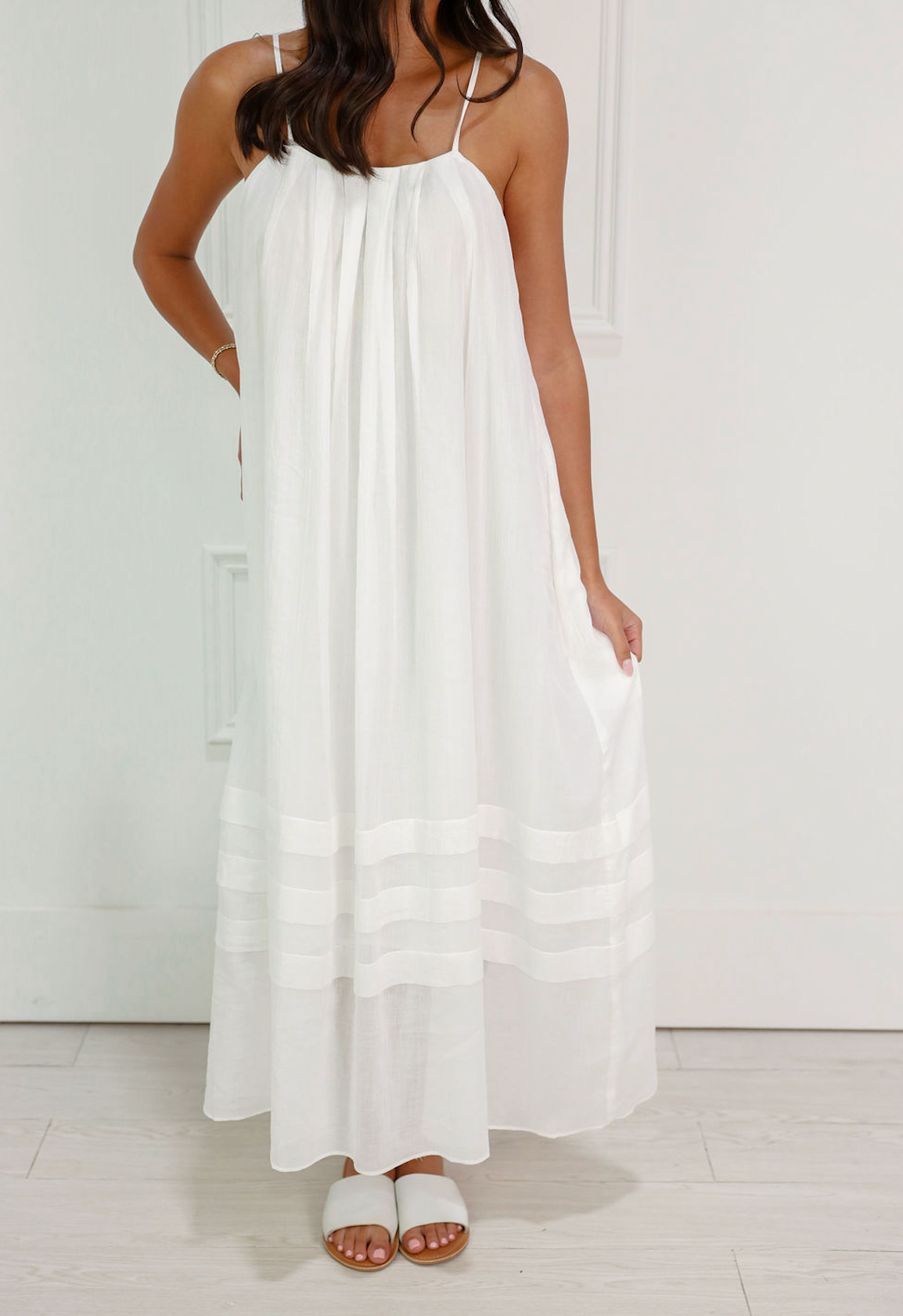 Pleated Cotton Maxi Dress