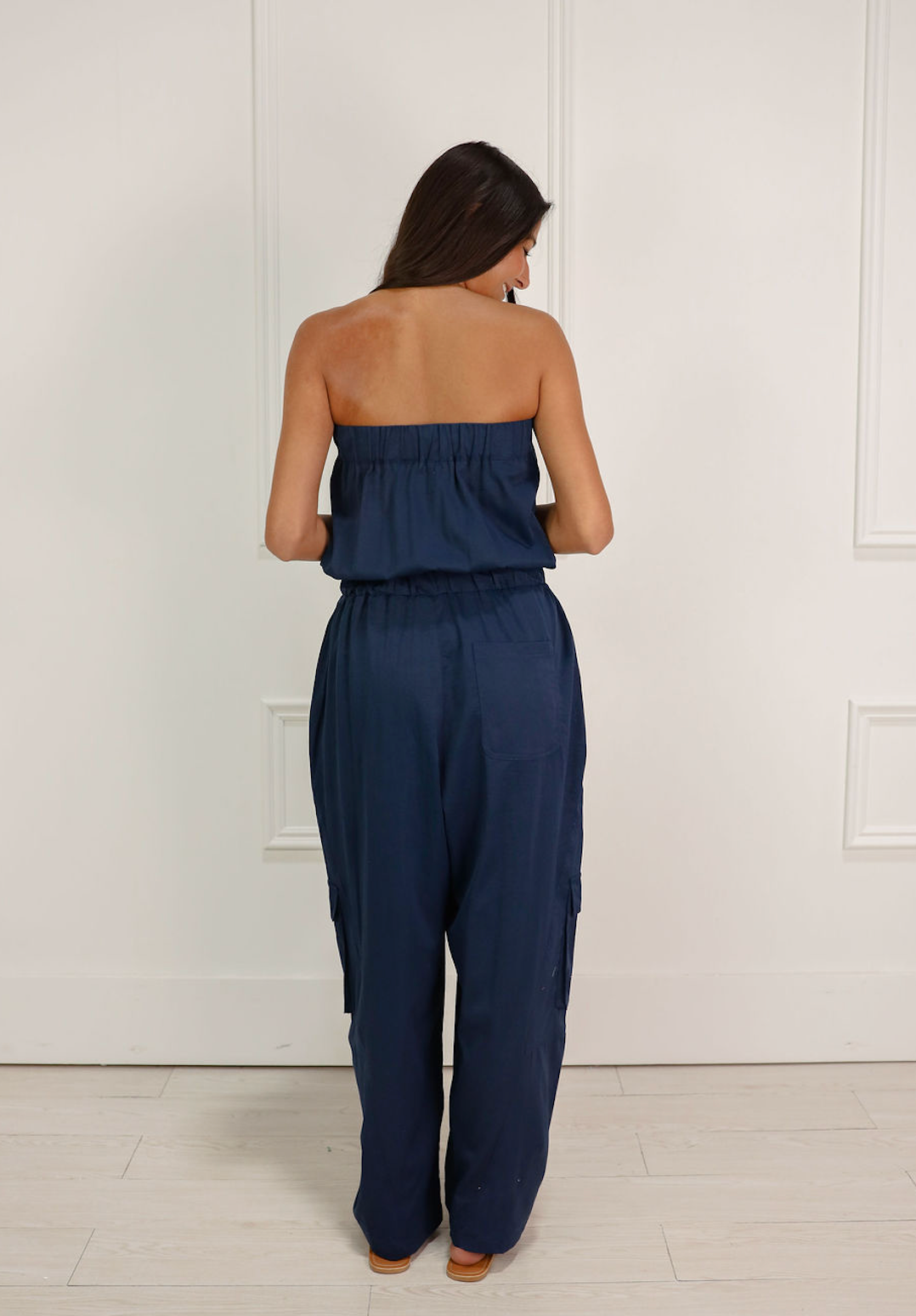 Navy Cargo Strapless Jumpsuit