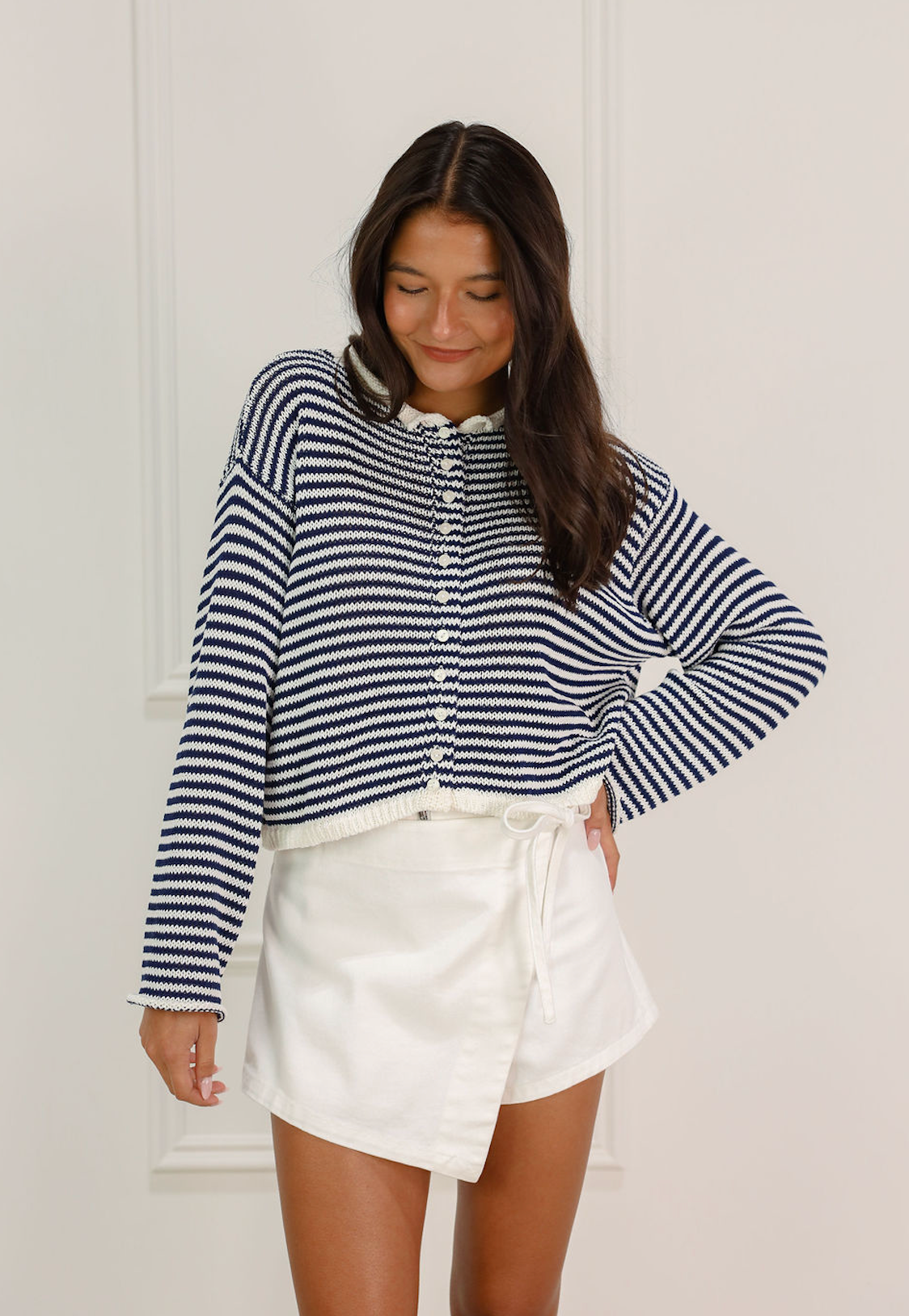Breezy Stripe Cardigan Navy