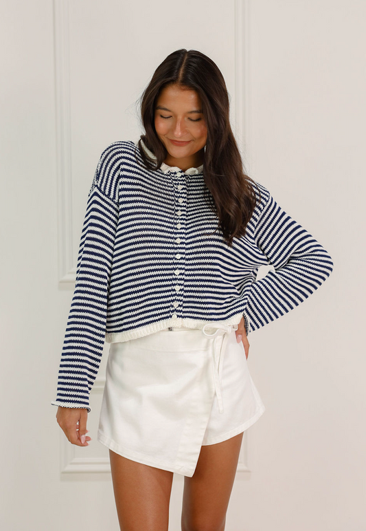Breezy Stripe Cardigan Navy