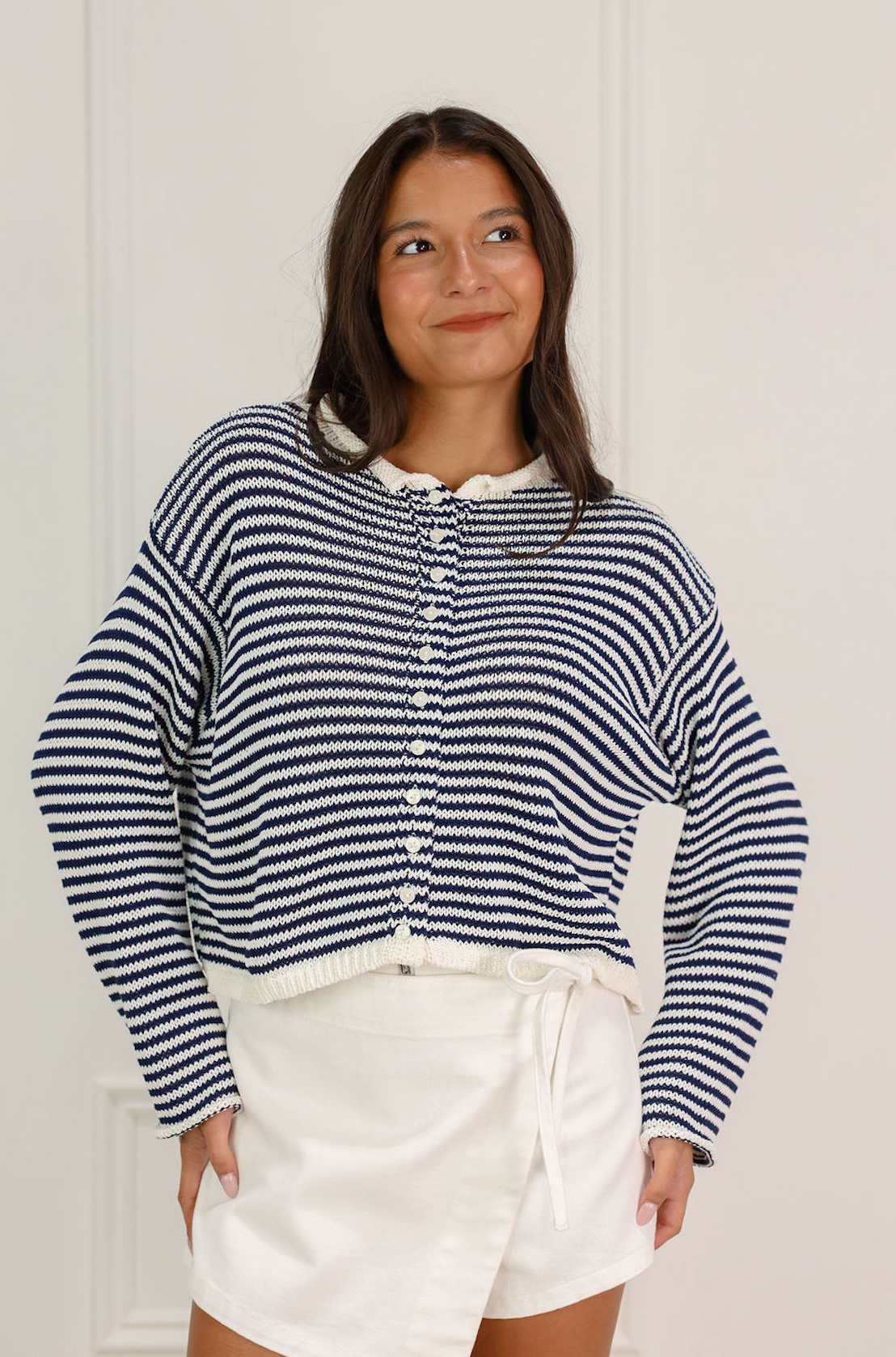 Breezy Stripe Cardigan Navy