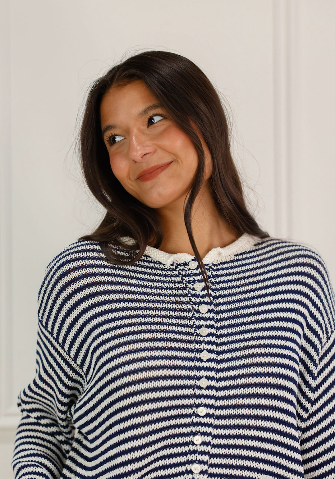 Breezy Stripe Cardigan Navy