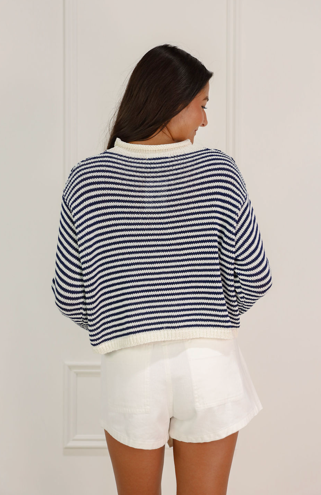 Breezy Stripe Cardigan Navy