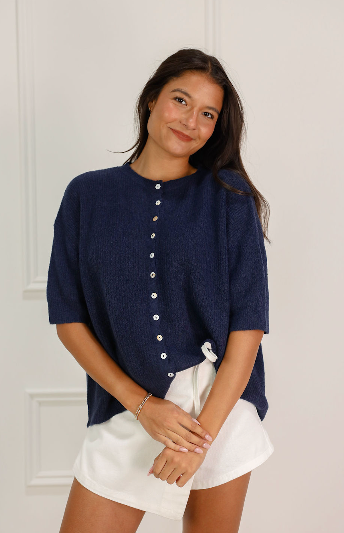 Navy Ribbed Button Down Cardi