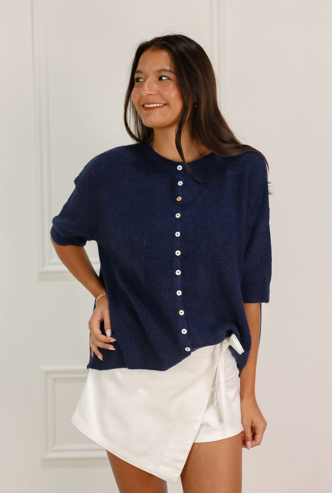 Navy Ribbed Button Down Cardi