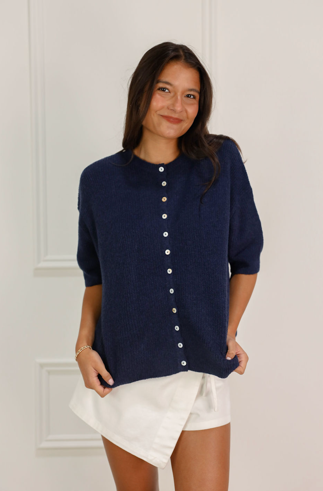 Navy Ribbed Button Down Cardi