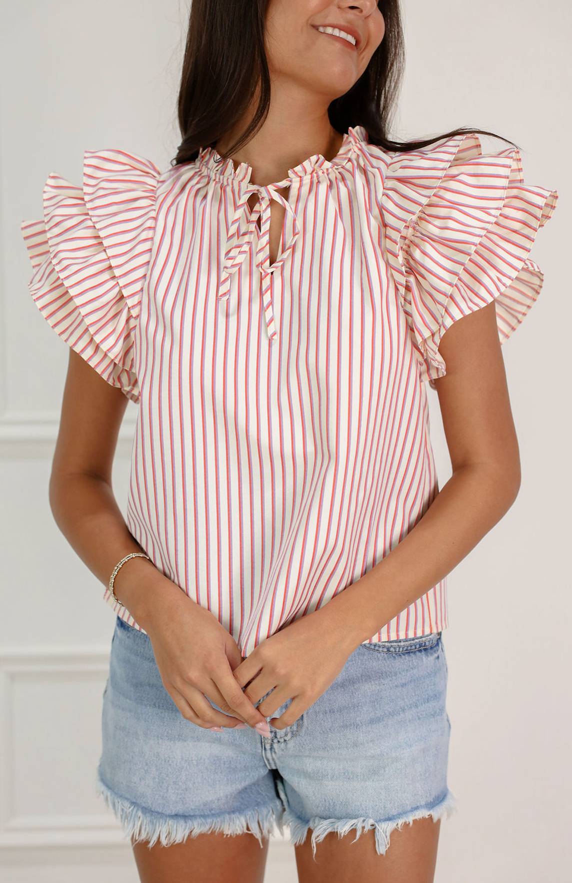 Striped Blouse w/ Frill Sleeve