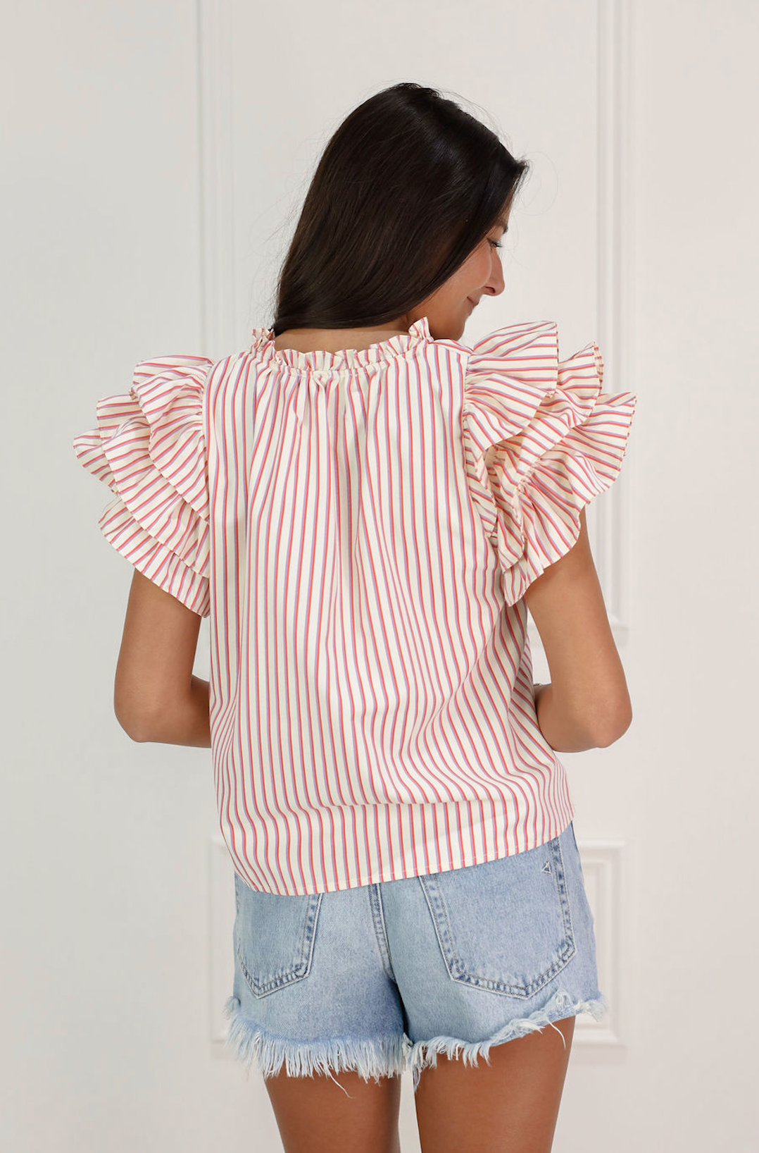 Striped Blouse w/ Frill Sleeve