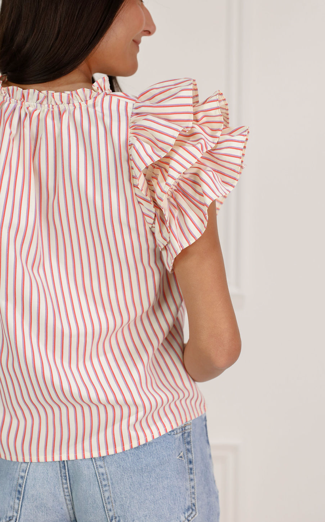 Striped Blouse w/ Frill Sleeve