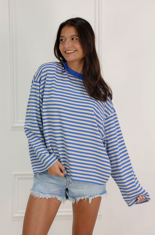 Stripe Long Sleeve Top Sky
