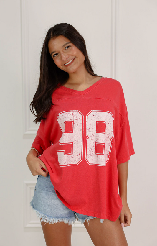 Varsity V-neck T-shirt Red