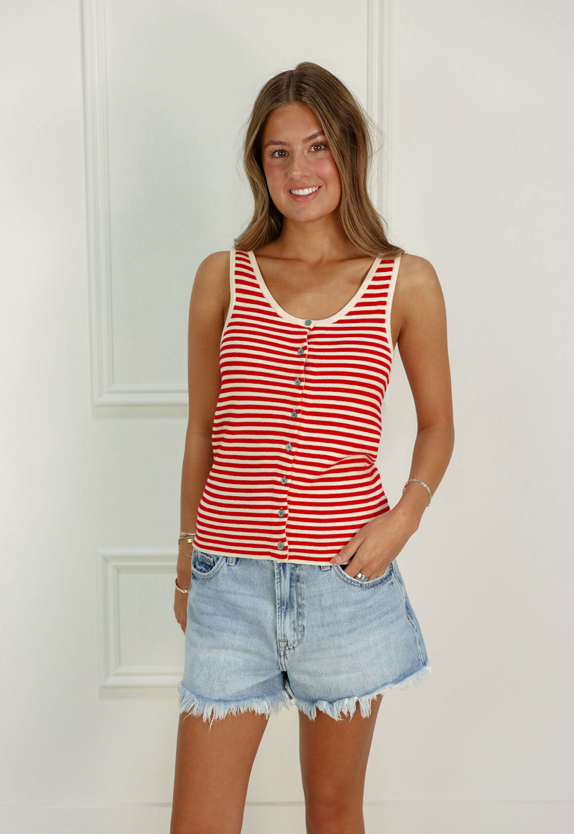 Striped Button Front Tank