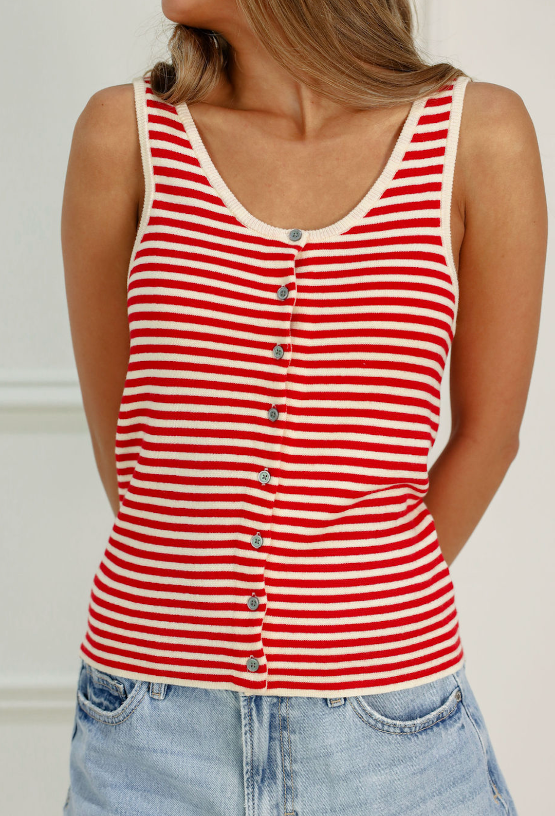 Striped Button Front Tank