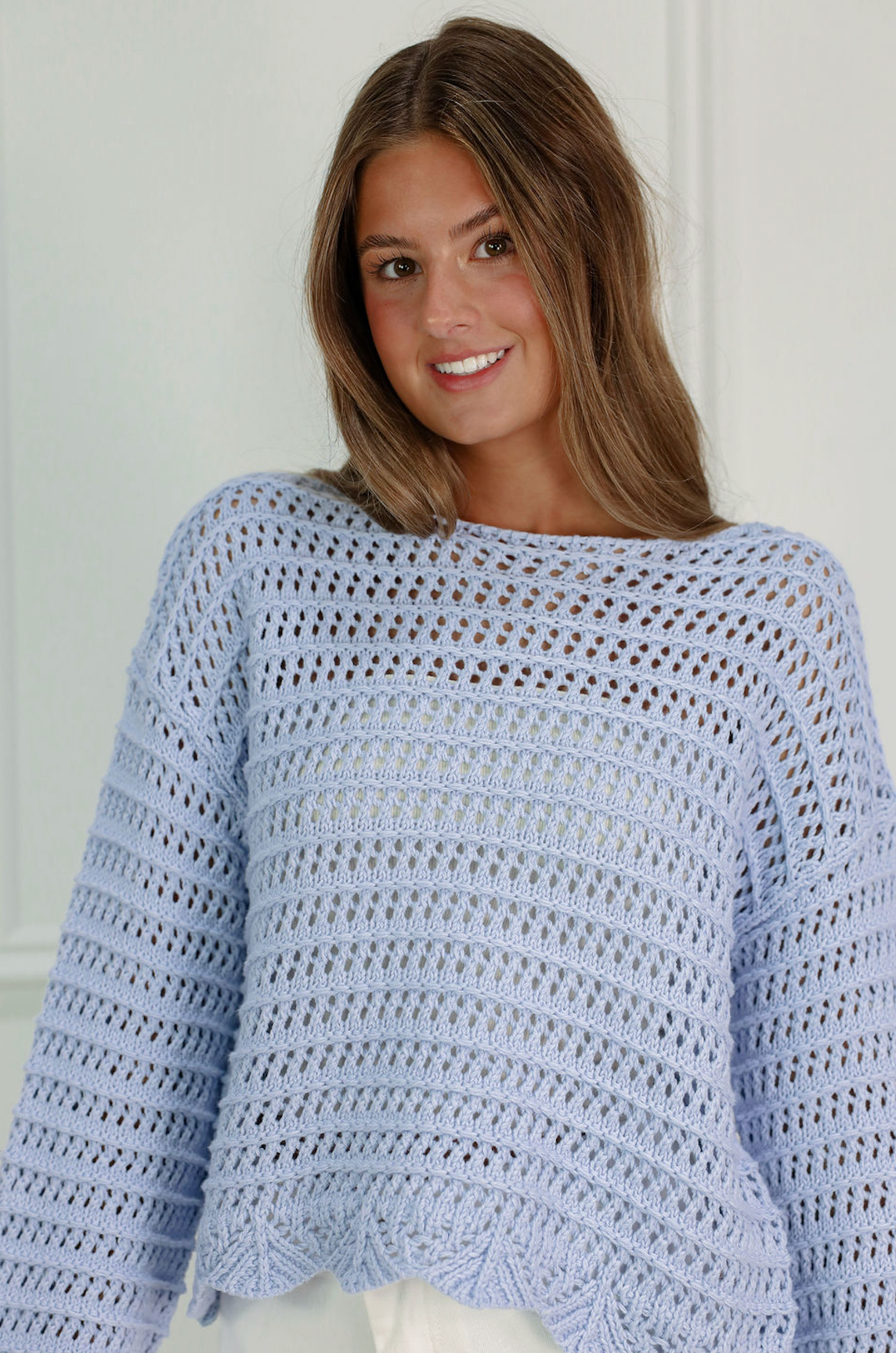 Blue Boatneck Open Knit Sweater