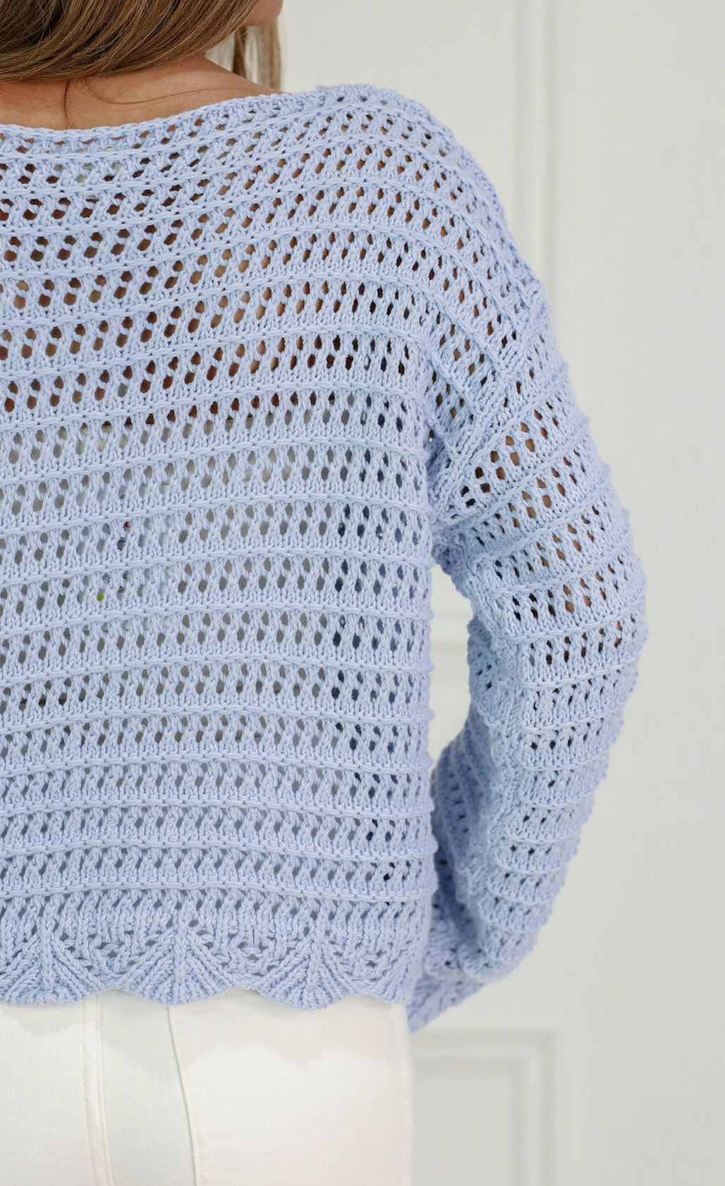 Blue Boatneck Open Knit Sweater