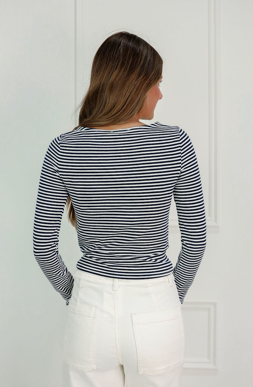 Navy Stripe Lobster Long Sleeve Top