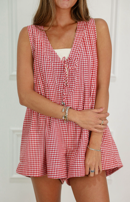Marley Red Gingham Romper