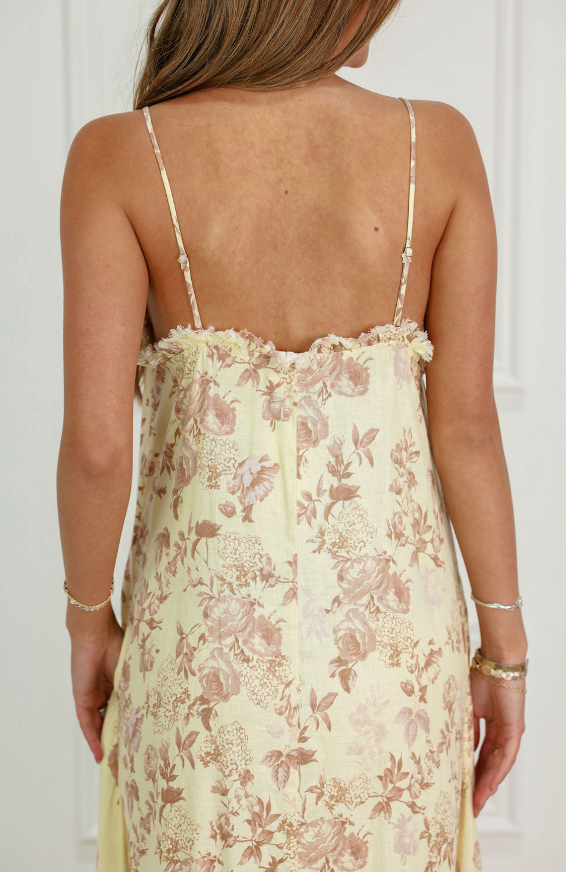Pale Yellow Floral Midi Dress