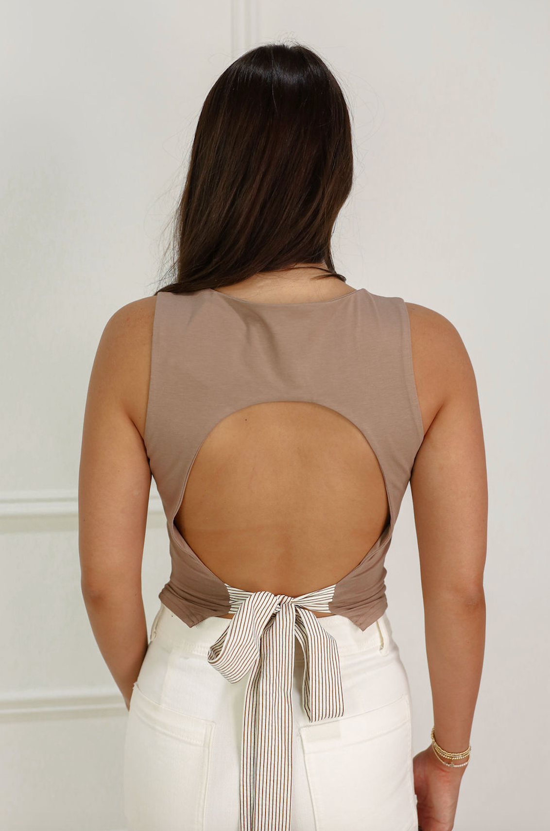 Square Neck Top w/ Contrast Tie