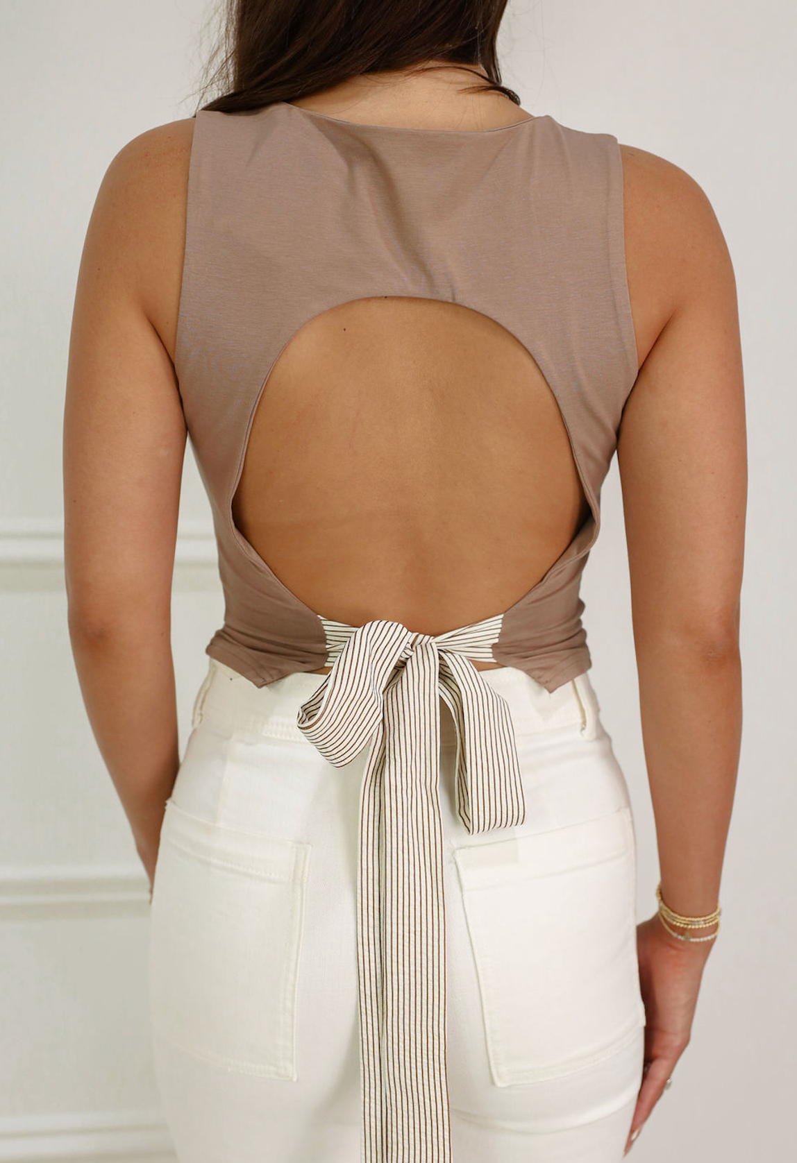 Square Neck Top w/ Contrast Tie