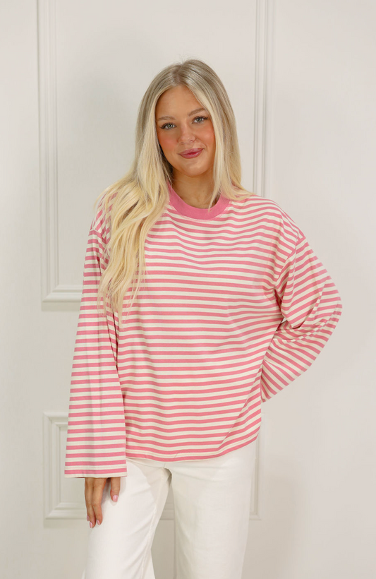 Stripe Long Sleeve Top Pink