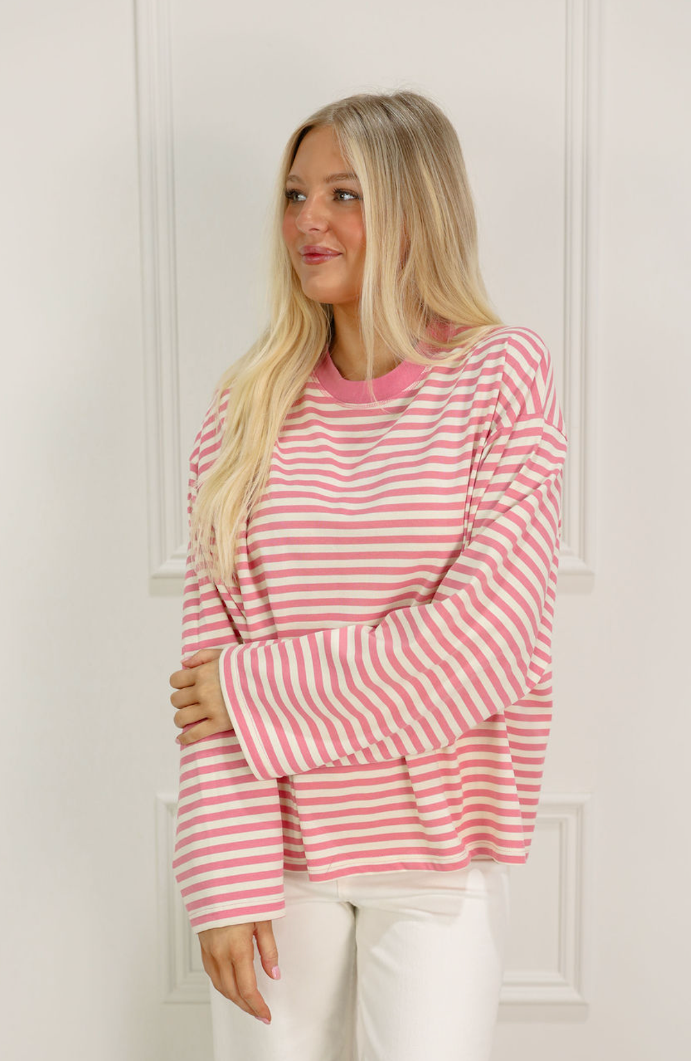Stripe Long Sleeve Top Pink