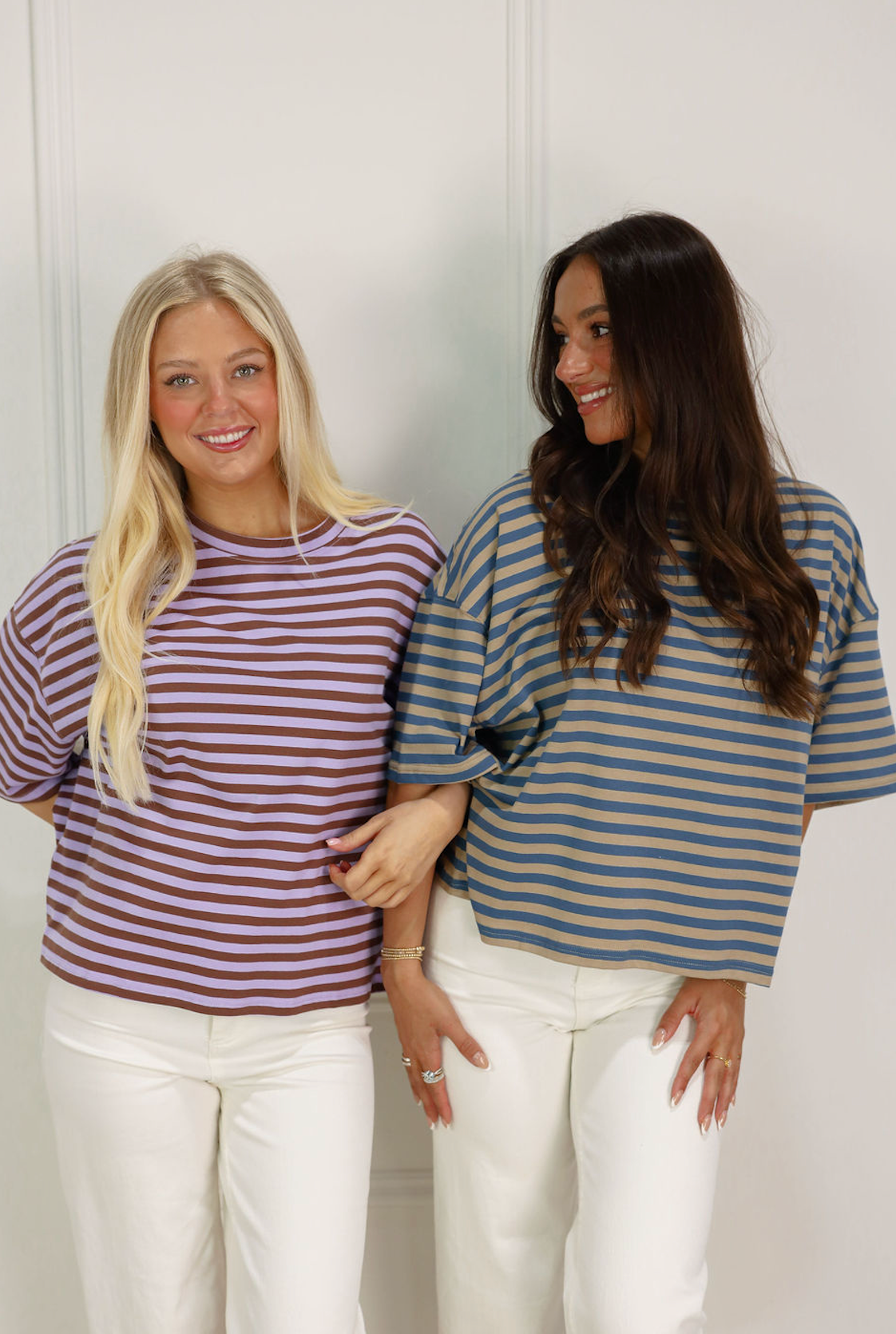 Oversized Boyfriend Stripe Tee Tan/Navy - Clothe Boutique