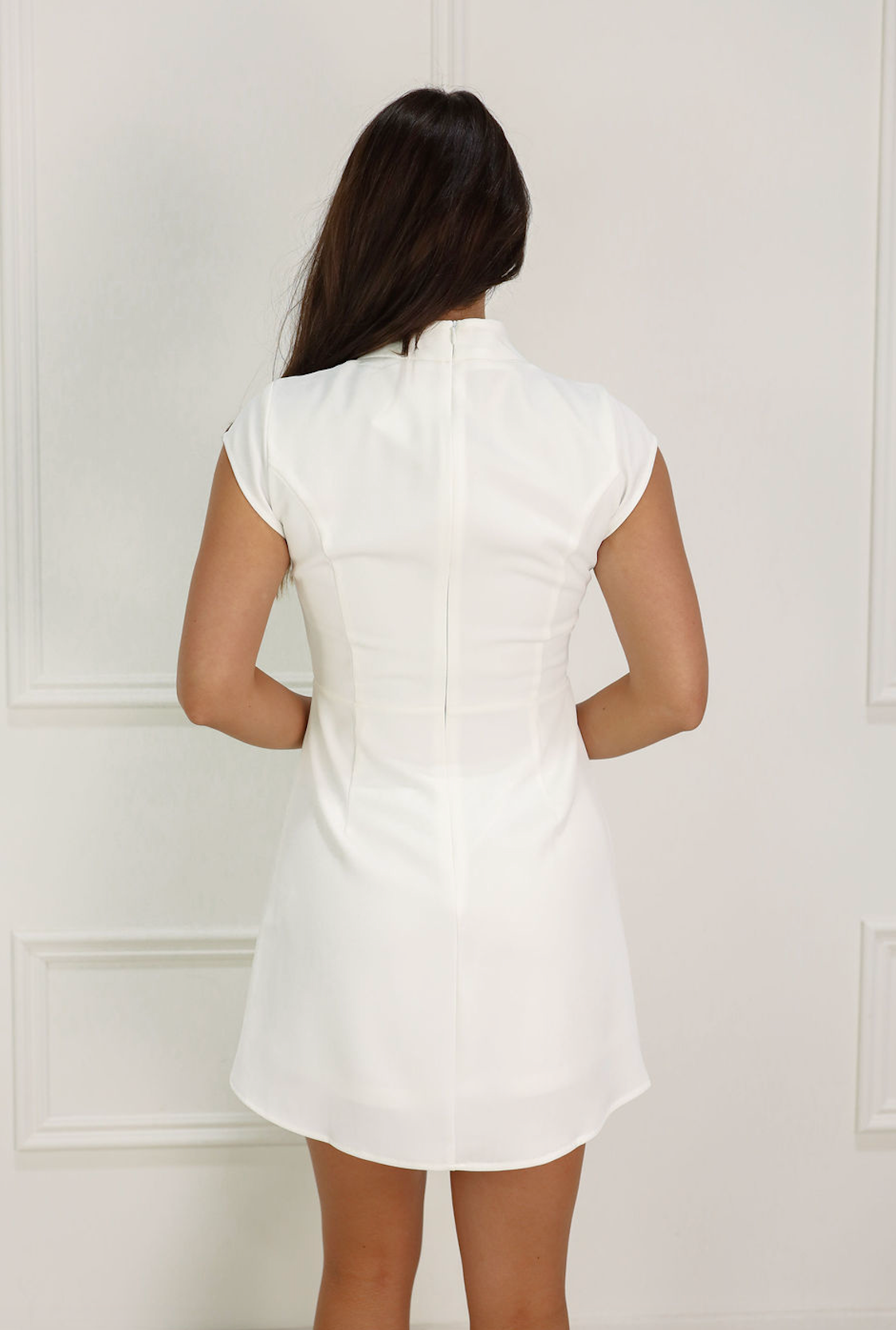 White Mock Neck Cap Dress