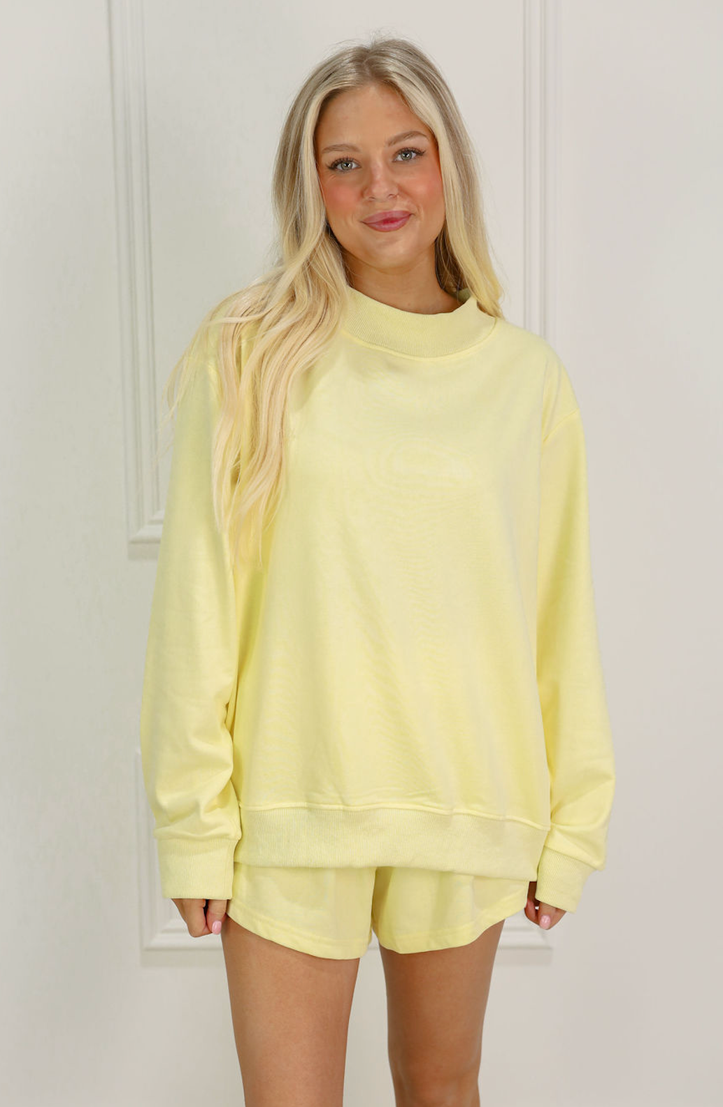 Mock Sweatshirt & Shorts Set of 2 Lemon - Clothe Boutique