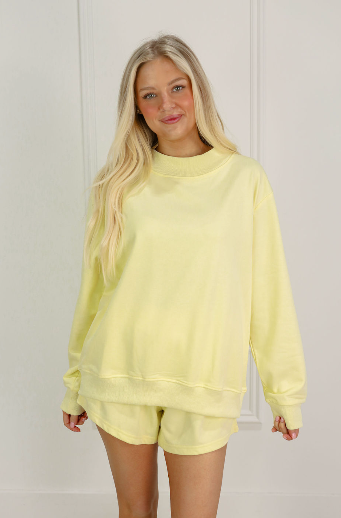 Mock Sweatshirt & Shorts Set of 2 Lemon - Clothe Boutique