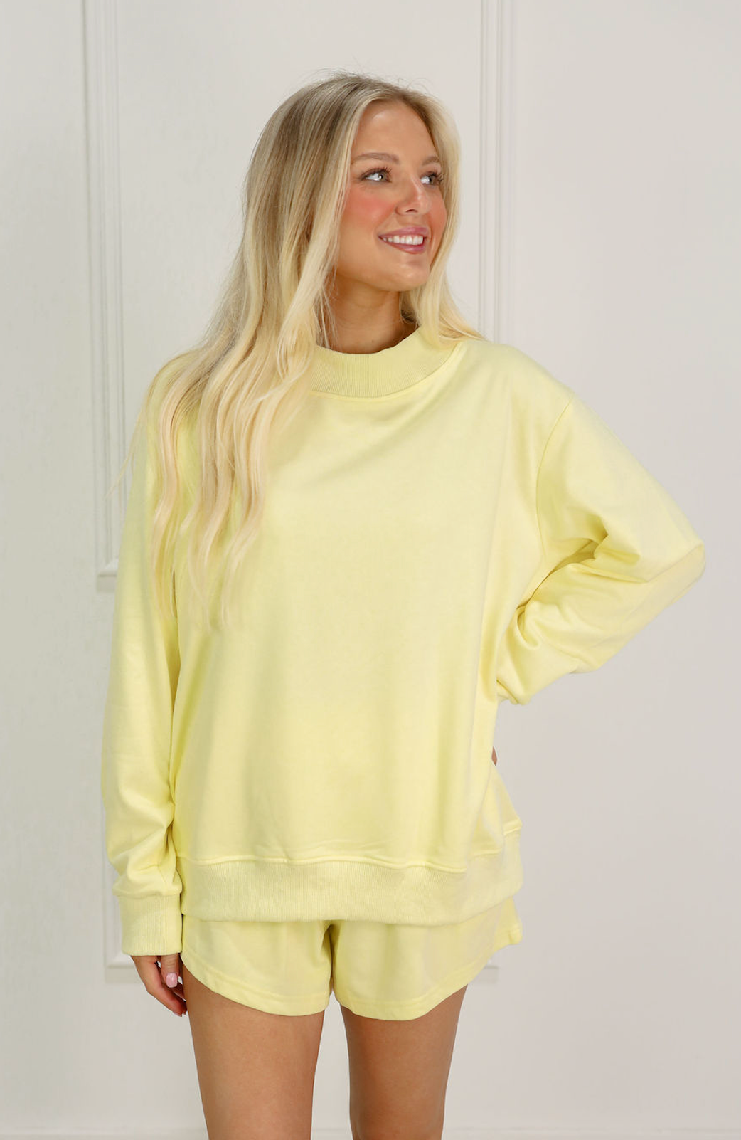 Mock Sweatshirt & Shorts Set of 2 Lemon - Clothe Boutique
