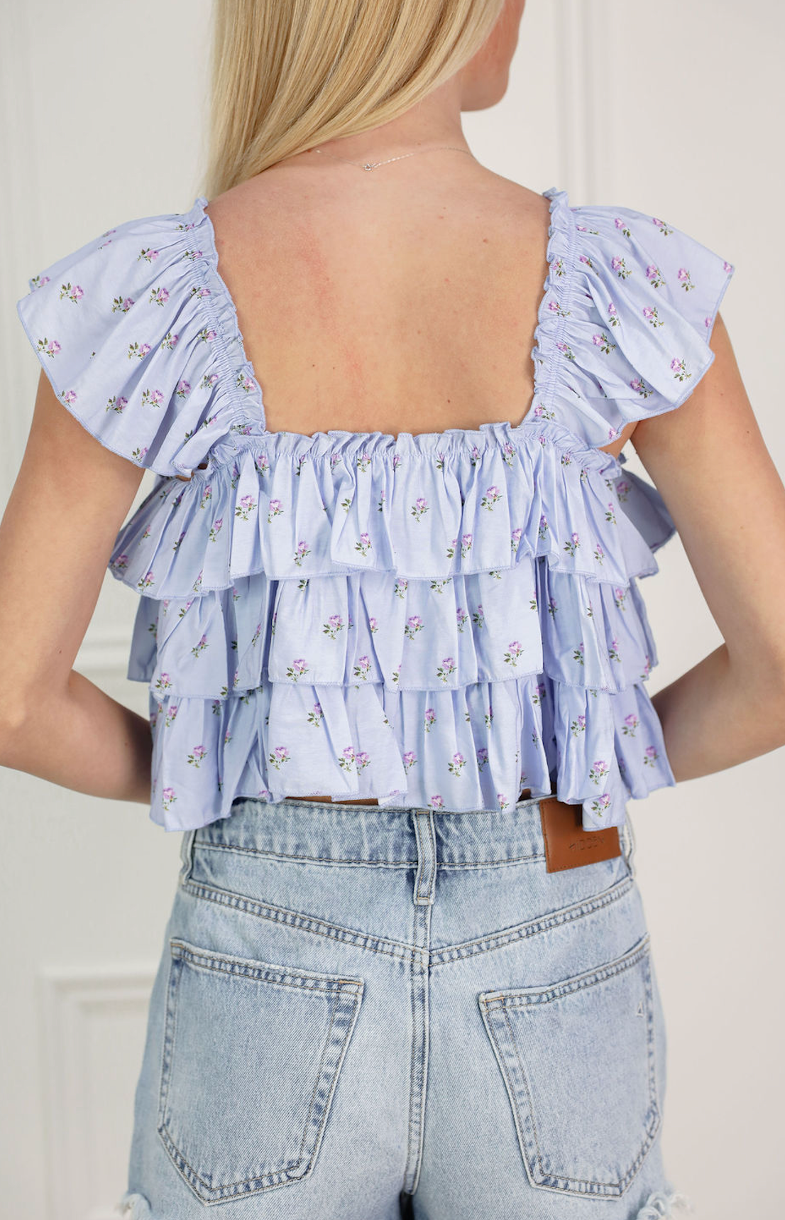 Ditsy Floral Ruffle Top Blue