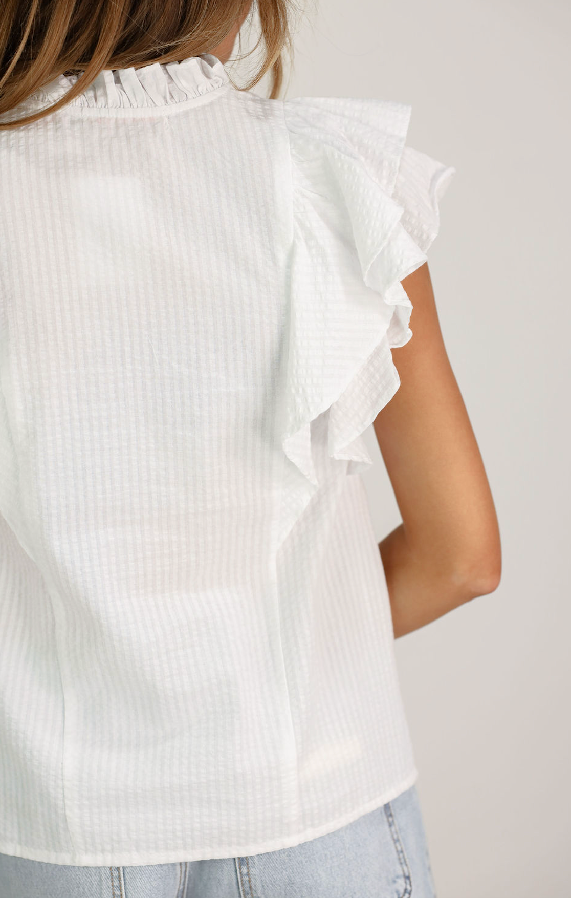 Denisse Pintuck Ruffle Blouse White