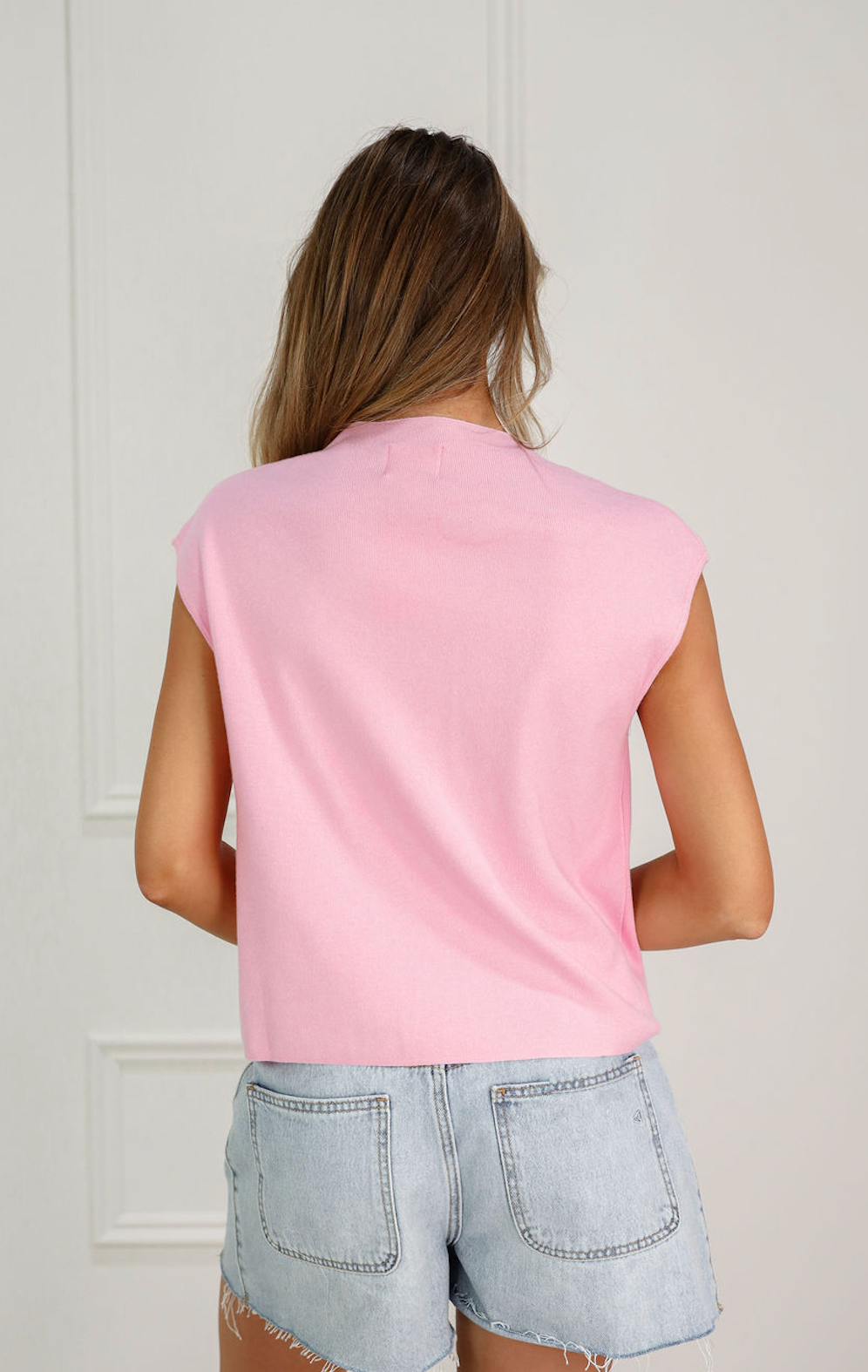 Cap Sleeve Knit Sweater Pink