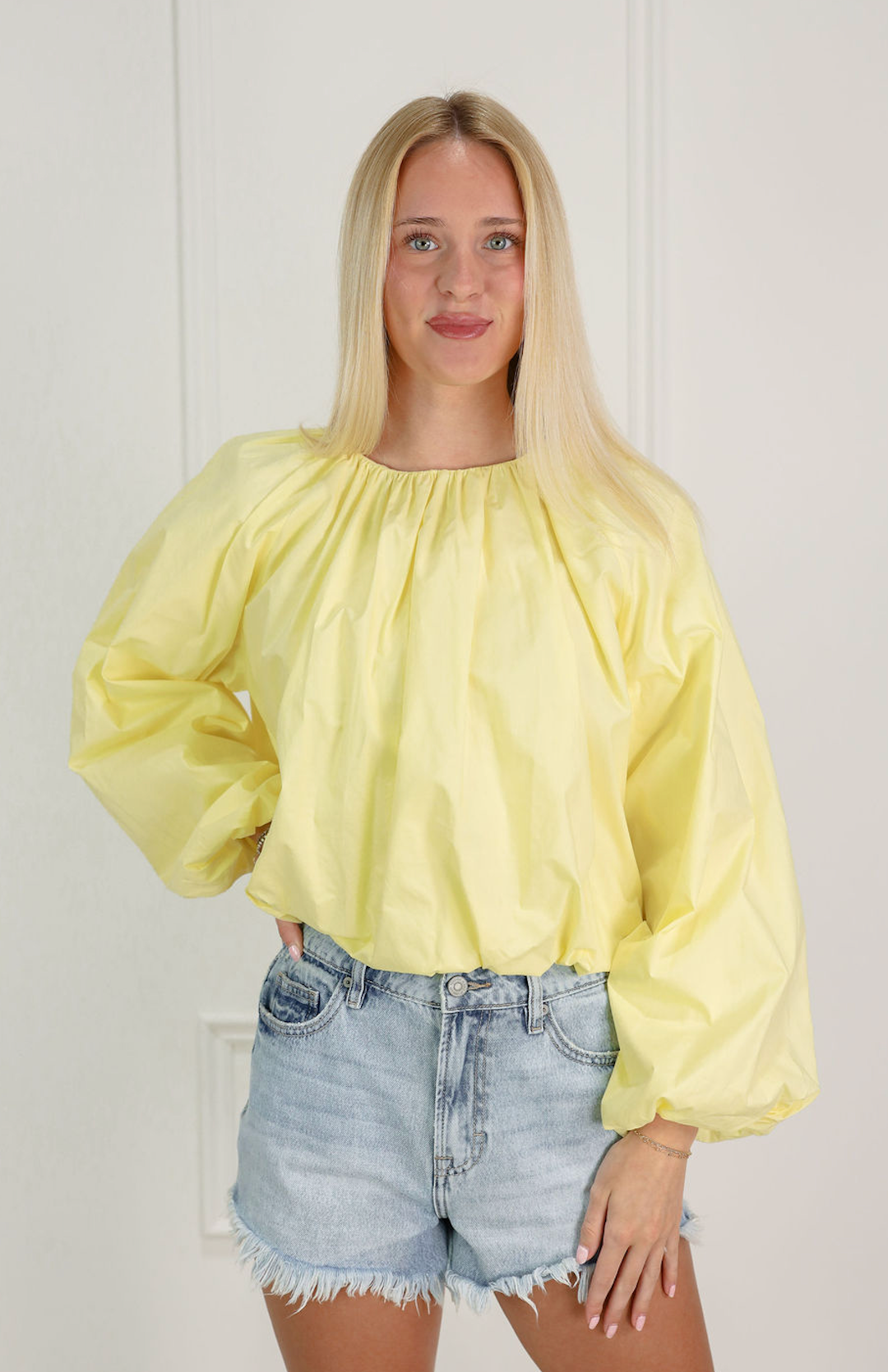 Gathered Sleeve Blouse Lemon