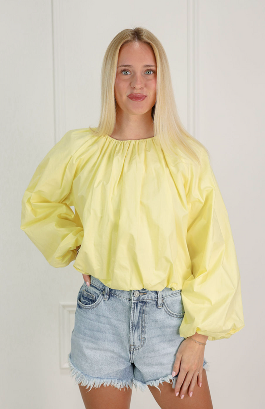 Gathered Sleeve Blouse Lemon
