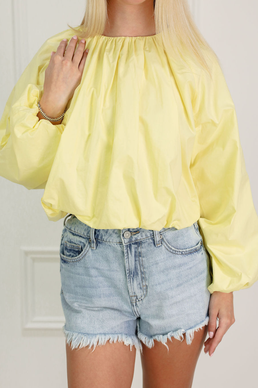 Gathered Sleeve Blouse Lemon