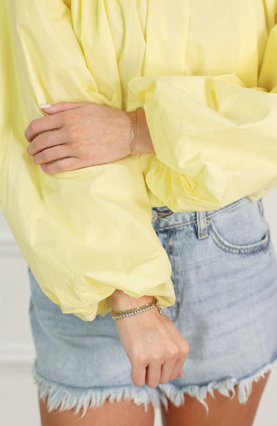 Gathered Sleeve Blouse Lemon