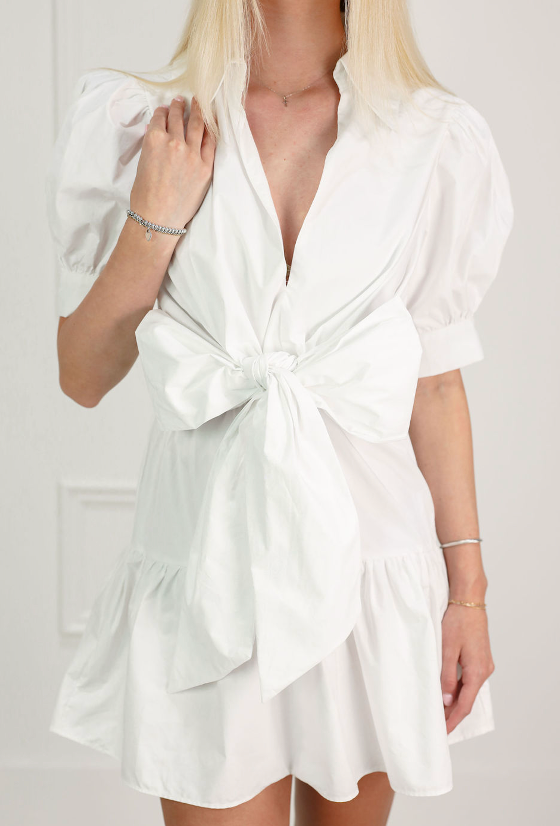 White Poplin Tie Front Dress