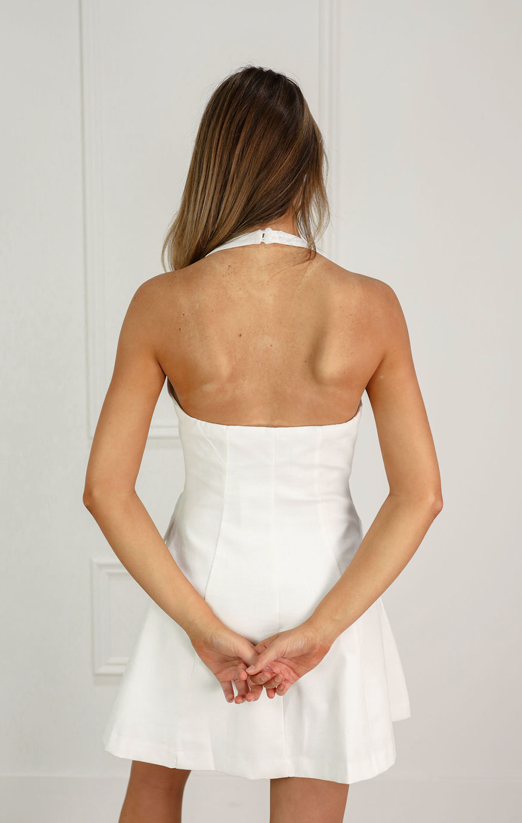 White Halter Dress w/ Buttons