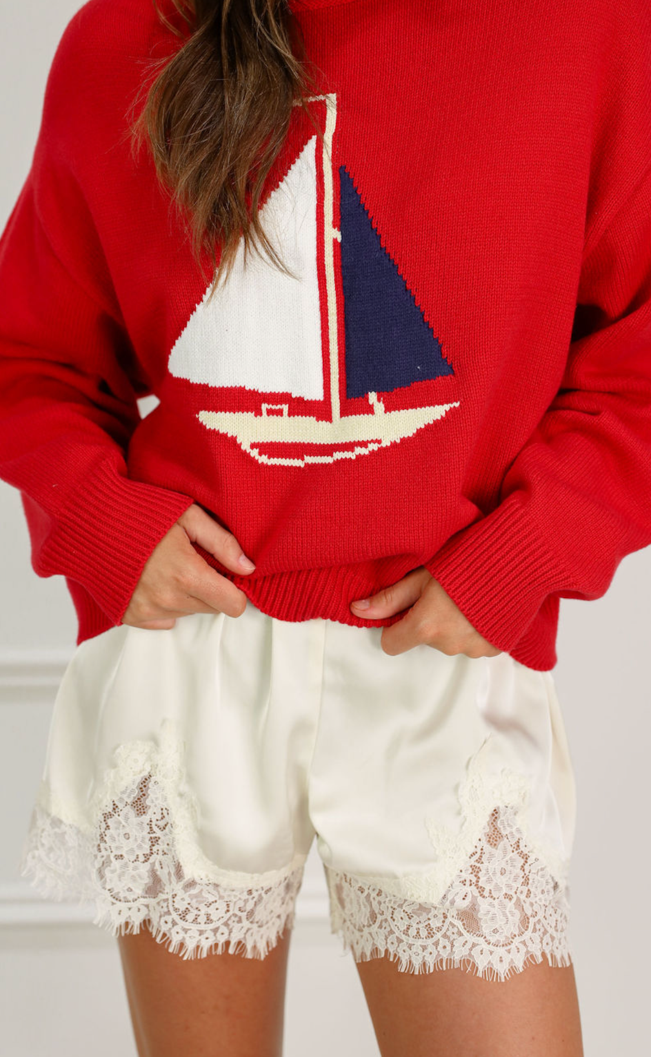 Lace Trim Shorts Cream