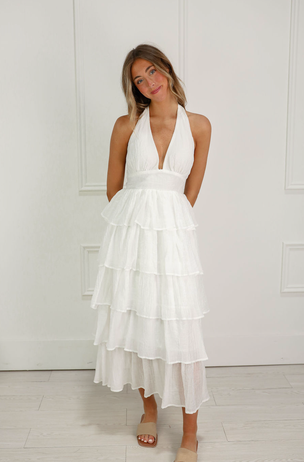 Tiered Ruffle Halter Maxi Dress