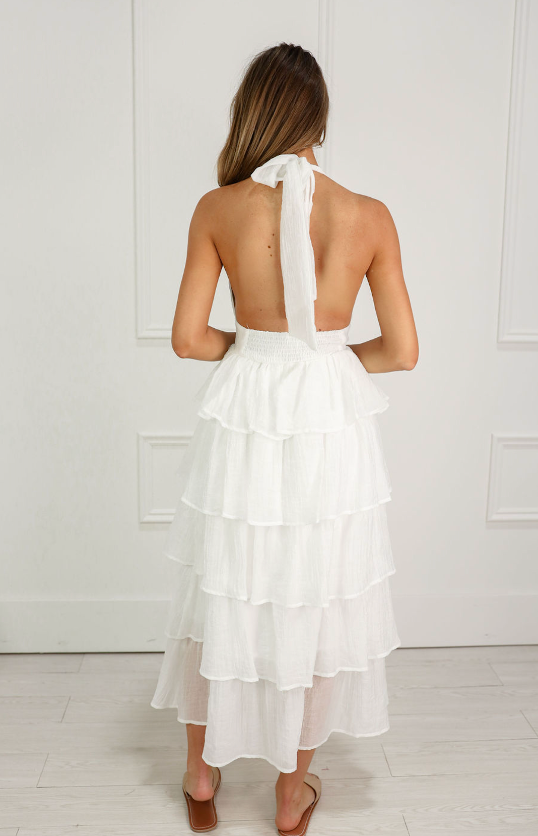 Tiered Ruffle Halter Maxi Dress
